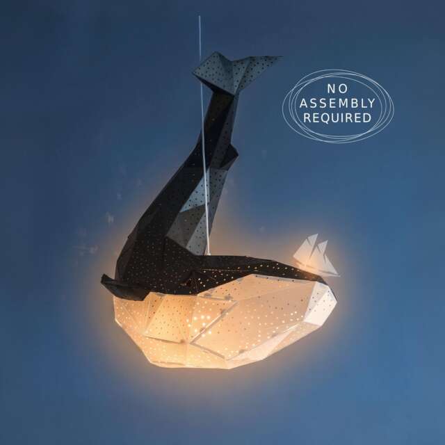 Whale Light, Lamp, Nursery Lamp, Origami Geometric Lampshade, Design Hanging Pendant Lighting - image 1
