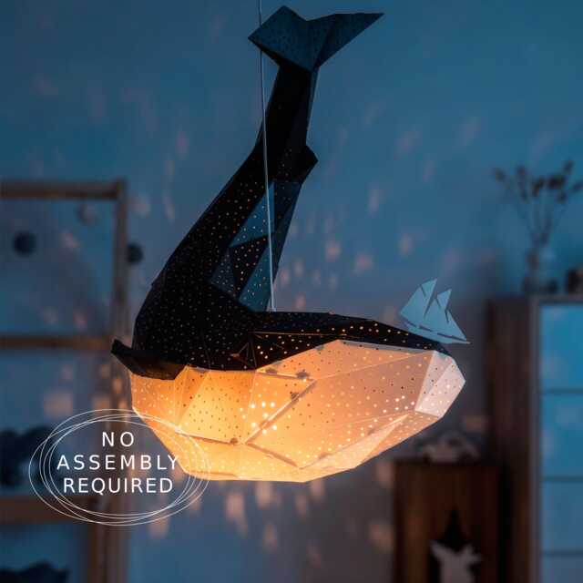 Whale Pendant Light - Handmade Paper Ceiling Lamp Nursery & Kids Room Lighting Modern Ocean Decor - image 1