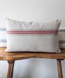 French Grain Sack Cushion Cover Cottage Red & Cream Striped Pillow - thumbnail 1
