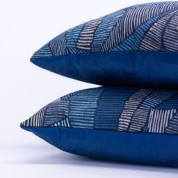 Botanic Abstract Leaf Xl Rectangular Cushion in Blue. Denim, Navy & Teal Blue Eco-Friendly Cotton & Velvet Design. 23X15 - thumbnail 2