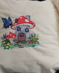 Embroidered Toadstool House Cushion