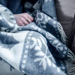 Personalized Wool Blend Throw Blanket Gray Deer & Snowflake Design - thumbnail 2