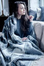 Personalized Wool Blend Throw Blanket Gray Deer & Snowflake Design