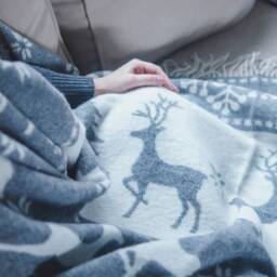 Personalized Wool Blend Throw Blanket Gray Deer & Snowflake Design - thumbnail 3