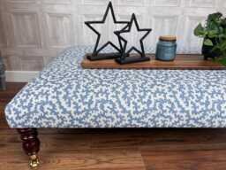 Large Upholstered Footstool in Blue & White Fabric Coffee Table Patterned Large Footstool. Ottoman On Castor Legs - thumbnail 1