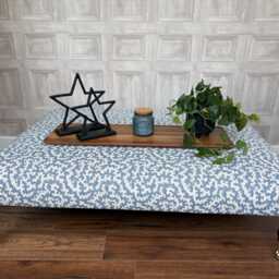 Large Upholstered Footstool in Blue & White Fabric Coffee Table Patterned Large Footstool. Ottoman On Castor Legs - thumbnail 2