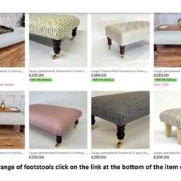 Large Upholstered Footstool in Blue & White Fabric Coffee Table Patterned Large Footstool. Ottoman On Castor Legs - thumbnail 4