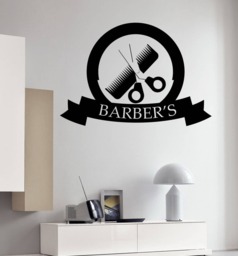 Wall Vinyl Decal Barbershop Barber Tools Comb Scissors Beauty Salon Decor - #2733Dn - thumbnail 1