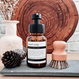 Clean & Modern Minimal Foaming Hand Soap/Hand Wash Dispenser, Amber Glass With Matt Black & Stainless Steel Metal Pump , Waterproof Label - thumbnail 2