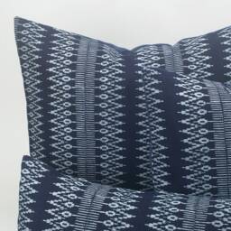 3Pc Indigo Batik Pillow Cover Set - Handwoven Hmong Cushion, Tribal Decor - thumbnail 3