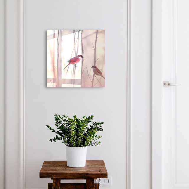 Two Birds Wall Mounted Key Cabinet, Red Industrial Box, Minimalist Nature, For Lovers Of Nature & Elegance - image 1