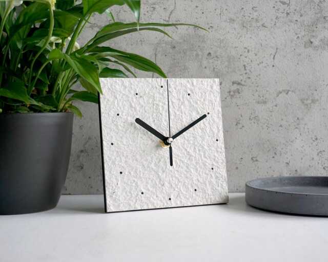 White Minimalist Mantel Clock Handmade From Recycled Paper, Scandinavian Style Home Decor, 1St Wedding Anniversary Gift For Couple - image 1