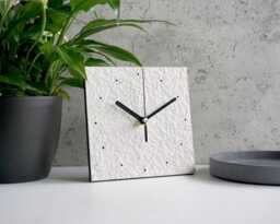 White Minimalist Mantel Clock Handmade From Recycled Paper, Scandinavian Style Home Decor, 1St Wedding Anniversary Gift For Couple - thumbnail 1