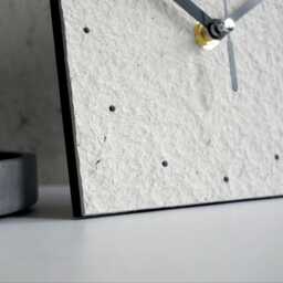 White Minimalist Mantel Clock Handmade From Recycled Paper, Scandinavian Style Home Decor, 1St Wedding Anniversary Gift For Couple - thumbnail 3