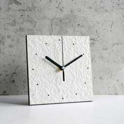 White Minimalist Mantel Clock Handmade From Recycled Paper, Scandinavian Style Home Decor, 1St Wedding Anniversary Gift For Couple - thumbnail 2