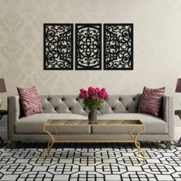 3D Stylish Wood Wall Art Decor, Florelle, Triptych, Openwork Floral Design, Ornament Picture, Wooden Panel, 72 X 120 cm - thumbnail 3