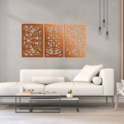 3D Stylish Wood Wall Art Decor, Florelle, Triptych, Openwork Floral Design, Ornament Picture, Wooden Panel, 72 X 120 cm - thumbnail 2