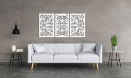 3D Stylish Wood Wall Art Decor, Florelle, Triptych, Openwork Floral Design, Ornament Picture, Wooden Panel, 72 X 120 cm - thumbnail 1