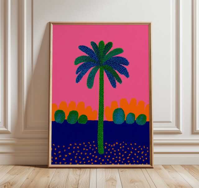 Palm Tree Poster, Modern Pop Art Print, Colorful Tropical Wall Art, Mid Century Abstract Landscape Decor, Retro Boho Room Artwork - image 1