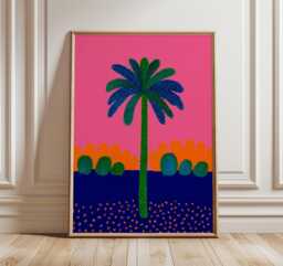Palm Tree Poster, Modern Pop Art Print, Colorful Tropical Wall Art, Mid Century Abstract Landscape Decor, Retro Boho Room Artwork - thumbnail 1
