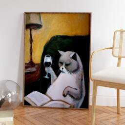 Cat Wine Funny Poster, Vintage Art Print, Drinking Feline Fine Animal Art, Wall Decor, Gift, A1/A2/A3/A4 - thumbnail 2