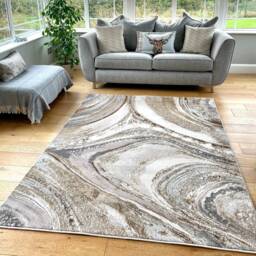 Beige Silver Grey Marble Shimmer Sheen Effect Modern Rug Silky Soft Chic Design Area Mat - thumbnail 3
