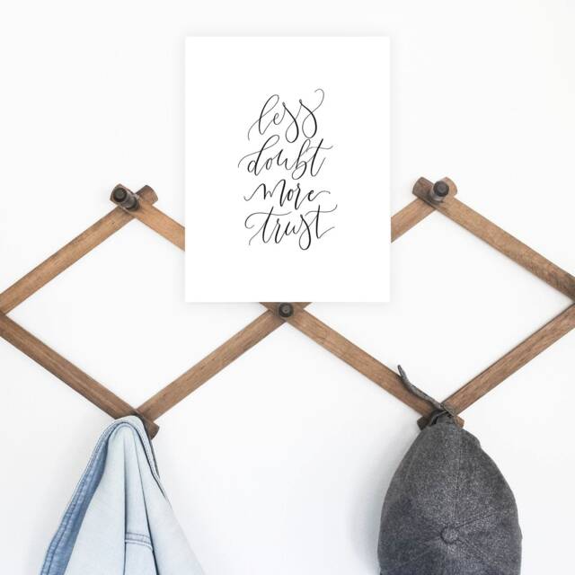 Less Doubt More Trust Print, Digital Download, Simple Home Decor, Minimalist Calligraphy Printable, Wall Decor - image 1