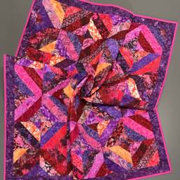 Patchwork Quilt, Colourful Batiks, Purple Pink Red Orange, Throw Size, Pop Of Colour, Striking Design, Quilt Blanket Throw, Jewel Tones - thumbnail 3