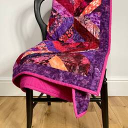 Patchwork Quilt, Colourful Batiks, Purple Pink Red Orange, Throw Size, Pop Of Colour, Striking Design, Quilt Blanket Throw, Jewel Tones - thumbnail 2