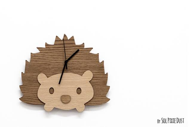 Little Hedgehog Wooden Wall Clock, Kids Nursery Room, Teens Baby Room - Clock - image 1