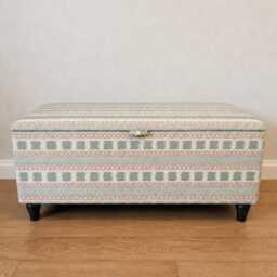 Ottoman Storage Bench in James Hare Paxton Fabric Red Gold Upholstery With Wooden Legs - thumbnail 3