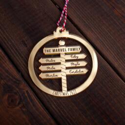Personalised Family Christmas Bauble - Laser Cut Names On North Pole Post