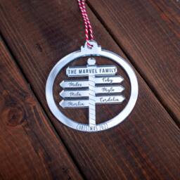 Personalised Family Christmas Bauble - Laser Cut Names On North Pole Post - thumbnail 3