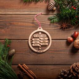 Personalised Family Christmas Bauble - Laser Cut Names On North Pole Post - thumbnail 2