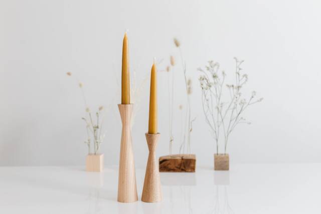 Handturned Oak Wood Candlestick Set Minimalist Scandinavian Design - image 1