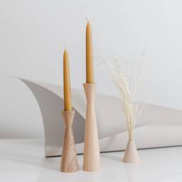 Handturned Oak Wood Candlestick Set Minimalist Scandinavian Design - thumbnail 2