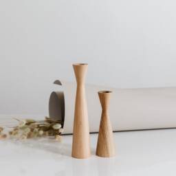 Handturned Oak Wood Candlestick Set Minimalist Scandinavian Design - thumbnail 3