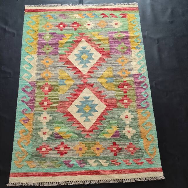 Kilim Rug Multicolour, Handmade Artisan Afghan Turkish Aztec Geometric Wool 147x105 cm - image 1