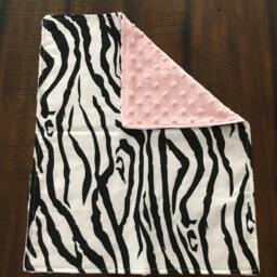 Zebra Pink Minky Security Blanket Handmade Baby Comfort Item - thumbnail 2