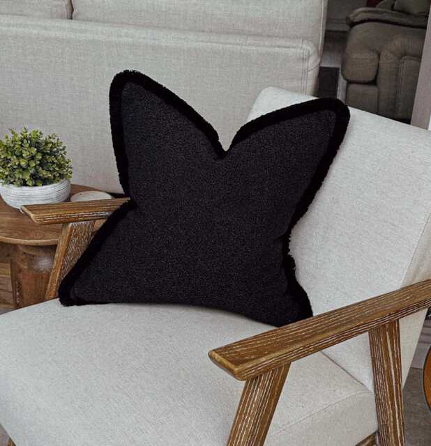 Black Boucle Fringed Cushion Cover - Custom Throw Pillow - image 1