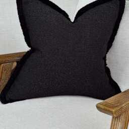 Black Boucle Fringed Cushion Cover - Custom Throw Pillow - thumbnail 3
