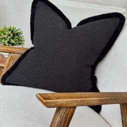 Black Boucle Fringed Cushion Cover - Custom Throw Pillow - thumbnail 2