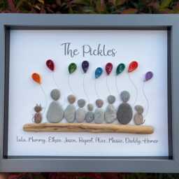 Personalized Family Pebble Art Picture Custom Driftwood & Quilled Balloons - thumbnail 3
