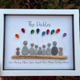 Personalized Family Pebble Art Picture Custom Driftwood & Quilled Balloons - thumbnail 2