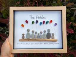 Personalized Family Pebble Art Picture Custom Driftwood & Quilled Balloons - thumbnail 1