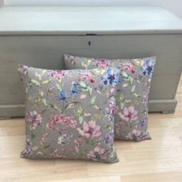 Handmade Organic Linen Floral Cushion Cover Elderberry Grey Pillow Sham - thumbnail 2
