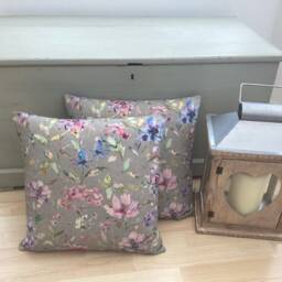 Handmade Organic Linen Floral Cushion Cover Elderberry Grey Pillow Sham - thumbnail 3