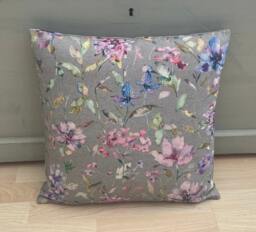 Handmade Organic Linen Floral Cushion Cover Elderberry Grey Pillow Sham - thumbnail 1