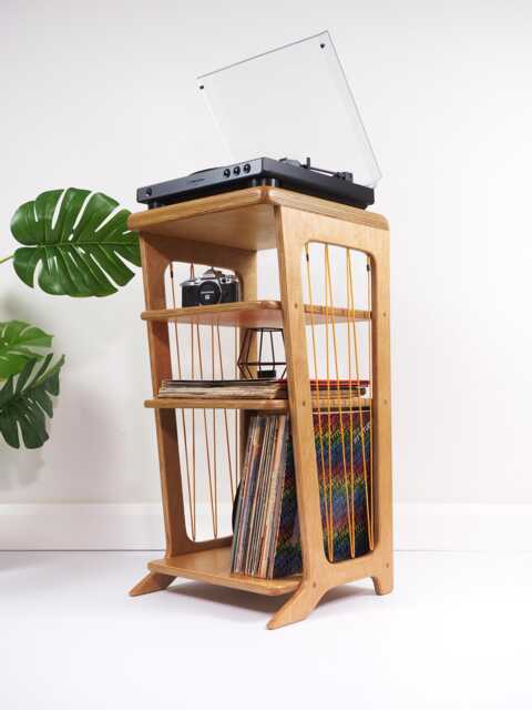 Mid Century Record Player Stand, Plywood Turntable Stand With Vinyl Storage, Handmade UK Audio Furniture - image 1