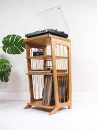 Mid Century Record Player Stand, Plywood Turntable Stand With Vinyl Storage, Handmade UK Audio Furniture - thumbnail 1